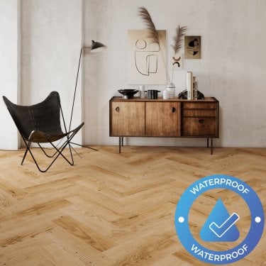 AquaLuxe Herringbone - Glue Down LVT Flooring - Cabin Oak