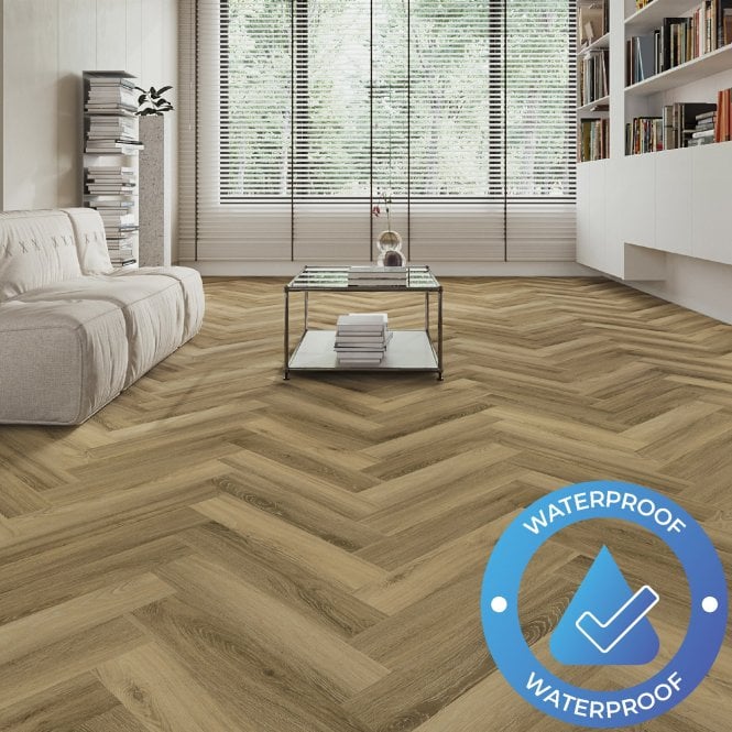 AquaLuxe Herringbone - Glue Down LVT Flooring - English Oak