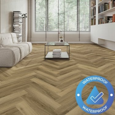 AquaLuxe Herringbone - Glue Down LVT Flooring - English Oak