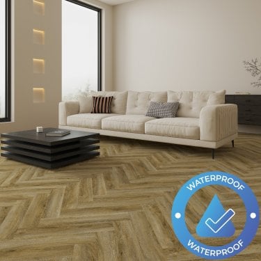 AquaLuxe Herringbone - Glue Down LVT Flooring - Ranch Oak