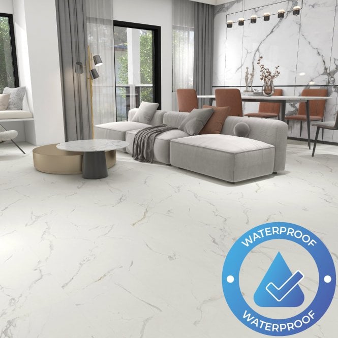 AquaLuxe Tile - Glue Down LVT Flooring - White Marble
