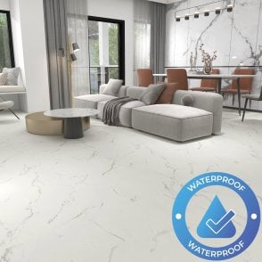 AquaLuxe Tile - Glue Down LVT Flooring - White Marble