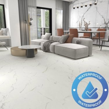 AquaLuxe Tile - Glue Down LVT Flooring - White Marble