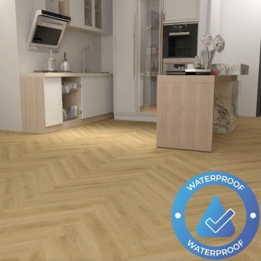 AquaStone Herringbone - Waterproof LVT Flooring - Aura Oak