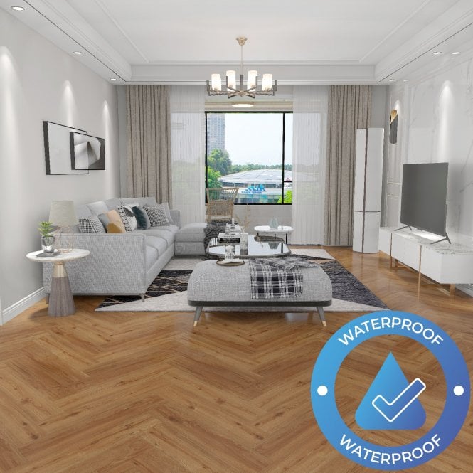 AquaStone Herringbone - Waterproof LVT Flooring - Autumnal Oak (5G)