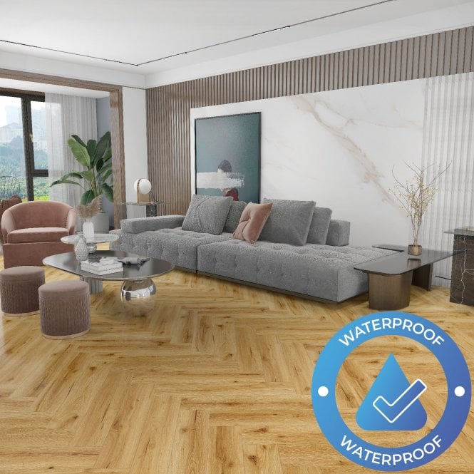 AquaStone Herringbone - Waterproof LVT Flooring - Eternity Oak (5G)