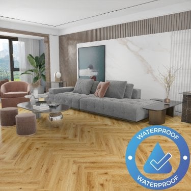 AquaStone Herringbone - Waterproof LVT Flooring - Eternity Oak (5G)