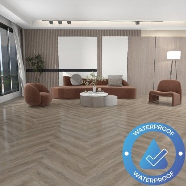 AquaStone Herringbone - Waterproof LVT Flooring - Village Oak