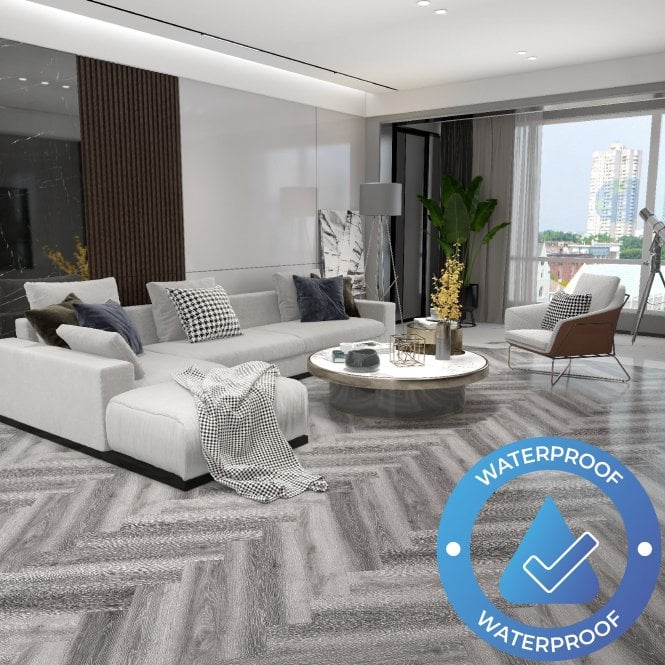 AquaStone Herringbone - Waterproof Vinyl Click - Earth Grey Oak (5G)
