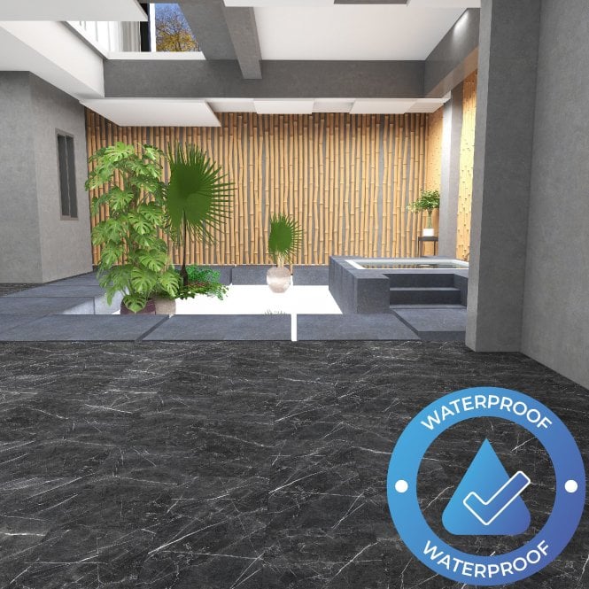 AquaStone Tile - Waterproof LVT Flooring - Vinyl Click - Black Marble