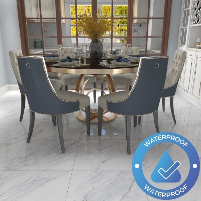 AquaStone Tile - Waterproof LVT Vinyl Click Flooring - White Marble (New 5G Click)