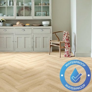 Areti Herringbone - Waterproof LVT Flooring - Aspo Oak