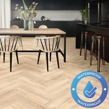 Areti Herringbone - Waterproof LVT Flooring - Kokino Oak
