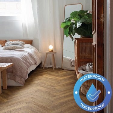 Areti Herringbone - Waterproof LVT Flooring - Riso Oak