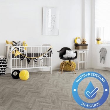Berry Alloc Chateau+ - Water-Resistant 8mm Herringbone Flooring - Java Light Grey - 7304