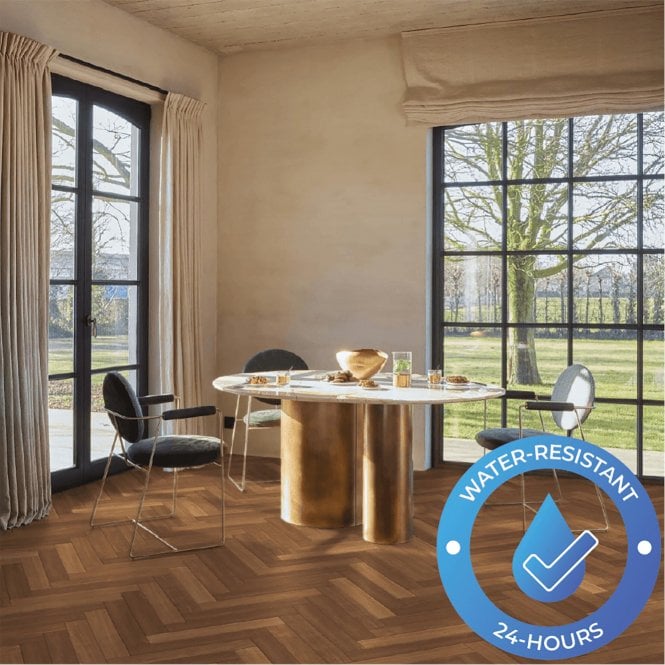  Chateau+ - Water-Resistant 8mm Herringbone Flooring - Teak Brown - 7811