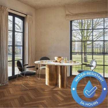 Berry Alloc Chateau+ - Water-Resistant 8mm Herringbone Flooring - Teak Brown - 7811