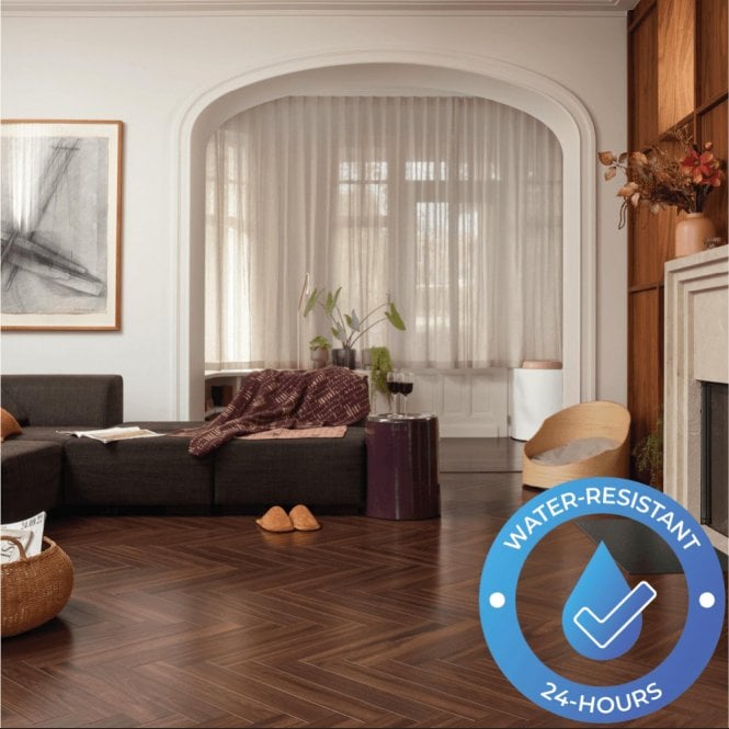  Chateau+ - Water-Resistant 8mm Herringbone Flooring - Walnut Brown - 8111