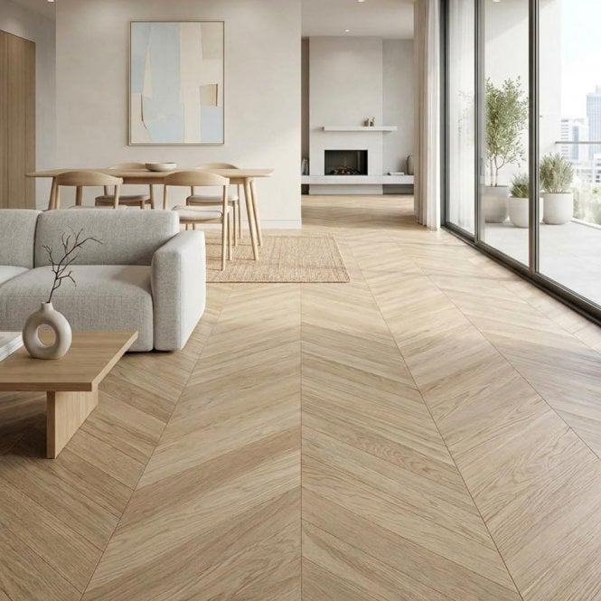 Craftsman Chevron - 14mm x 500mm x 90mm Engineered Wood Flooring - Light Brushed