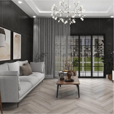 Doppio Herringbone - 8mm Laminate Flooring - Celestial Grey