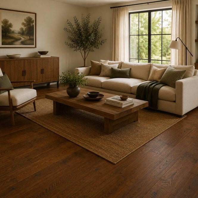 Dynasty - 14mm x 125mm Engineered Wood Flooring - Oak Brushed, Smoked & UV Lacquered