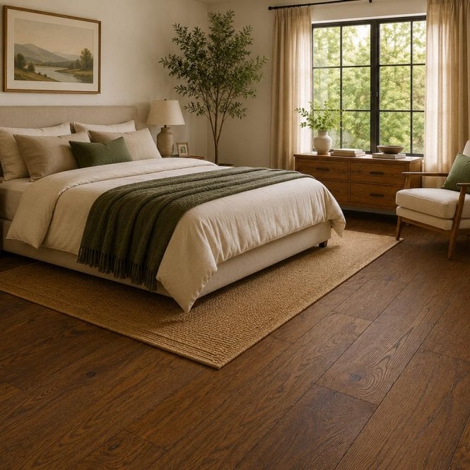 Dynasty - 18mm x 150mm Engineered Wood Flooring - Oak Brushed, Smoked & Lacquered