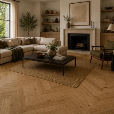 Dynasty Herringbone - 18mm x 90mm x 500mm Engineered Wood Flooring - Oak Brushed & Lacquered