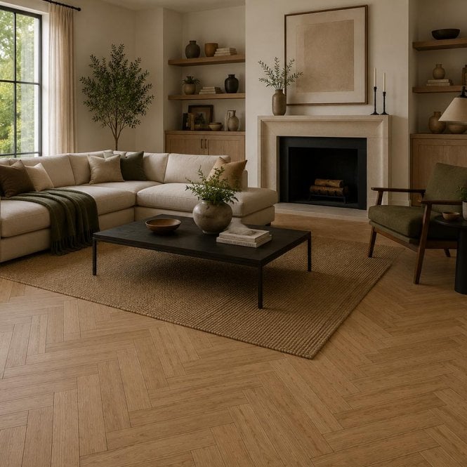 Dynasty Herringbone - 18mm x 90mm x 500mm Engineered Wood Flooring - Oak Lacquered
