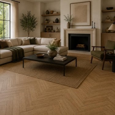 Dynasty Herringbone - 18mm x 90mm x 500mm Engineered Wood Flooring - Oak Lacquered