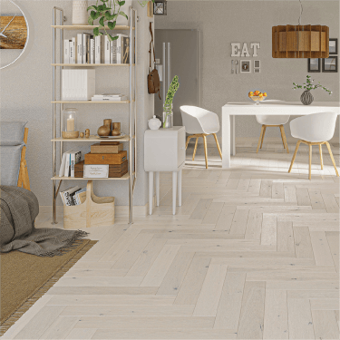 Hampton Herringbone - 14mm Parquet Engineered Flooring - Oak Cream Matt Lacquered