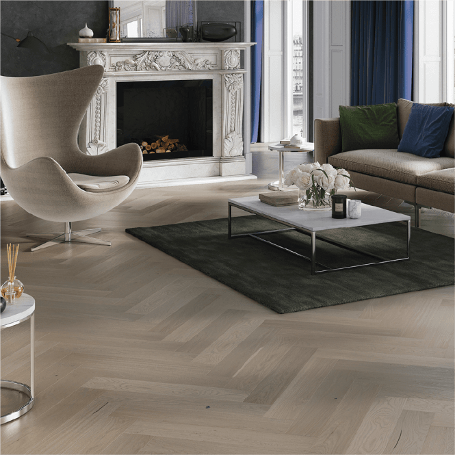 Hampton Herringbone - 14mm Parquet Engineered Flooring - Oak Pebble Grey Lacquered