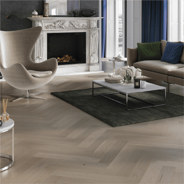 Hampton Herringbone - 14mm Parquet Engineered Flooring - Oak Pebble Grey Lacquered