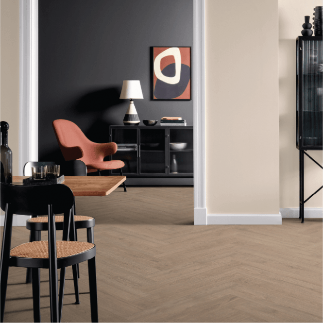 Mysa - 8mm Herringbone Laminate Flooring - Tirun Oak