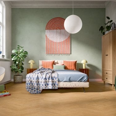New Signature - 8mm Herringbone Laminate Flooring - Honey Oak